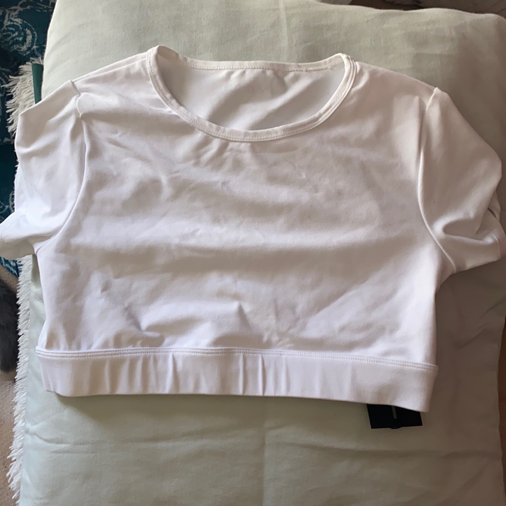 NVGTN white open back crop top
